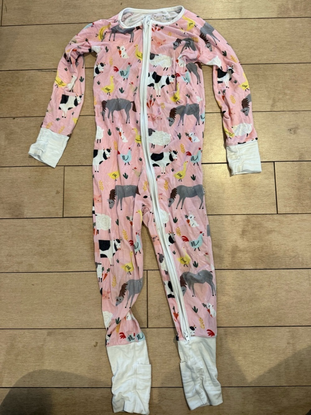 Little Sleepies Pink Animal Print Farm One-Piece Footie Pajamas